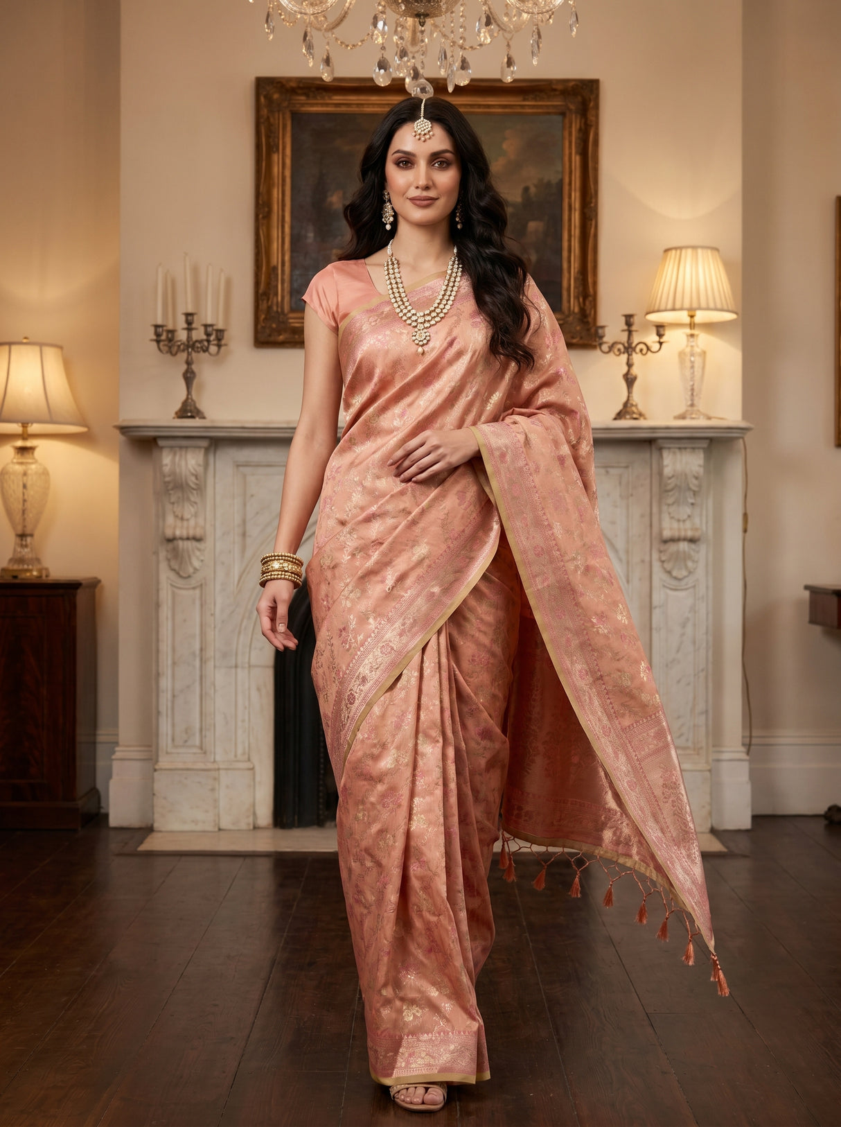 MIMOSA Pink Kanjivaram Art Silk Saree β pose 7 styling detail