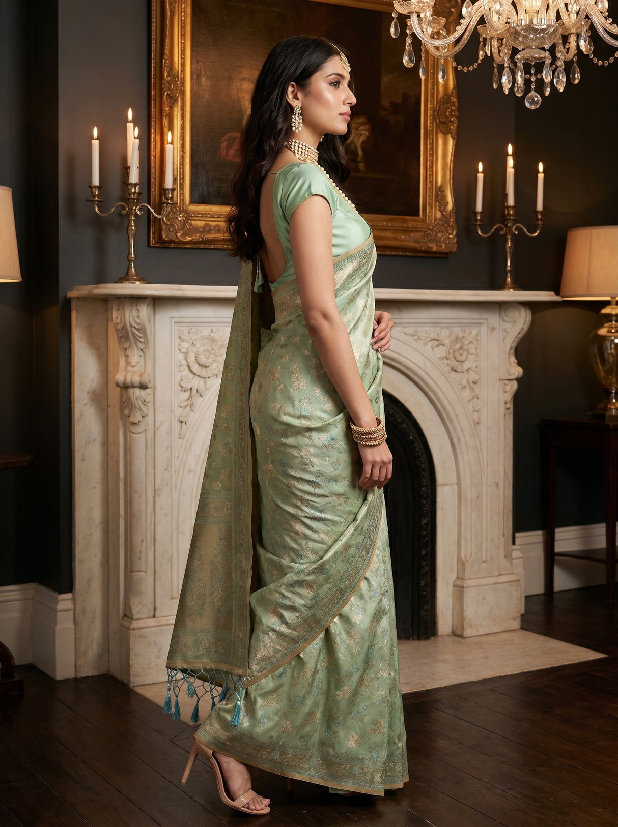 MIMOSA Rama Kanjivaram Art Silk Saree β lifestyle view on model