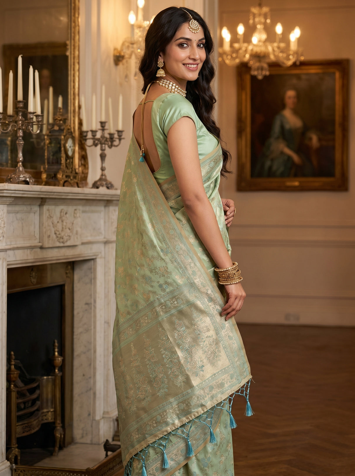 MIMOSA Rama Kanjivaram Art Silk Saree β pose 5 styling detail