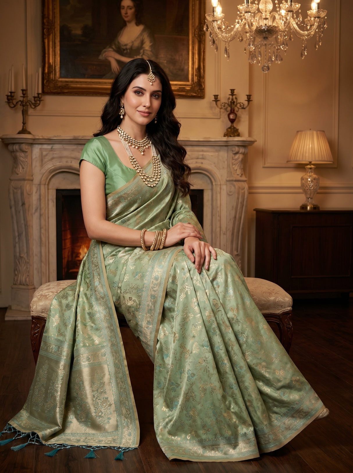 MIMOSA Rama Kanjivaram Art Silk Saree β pose 8 styling detail