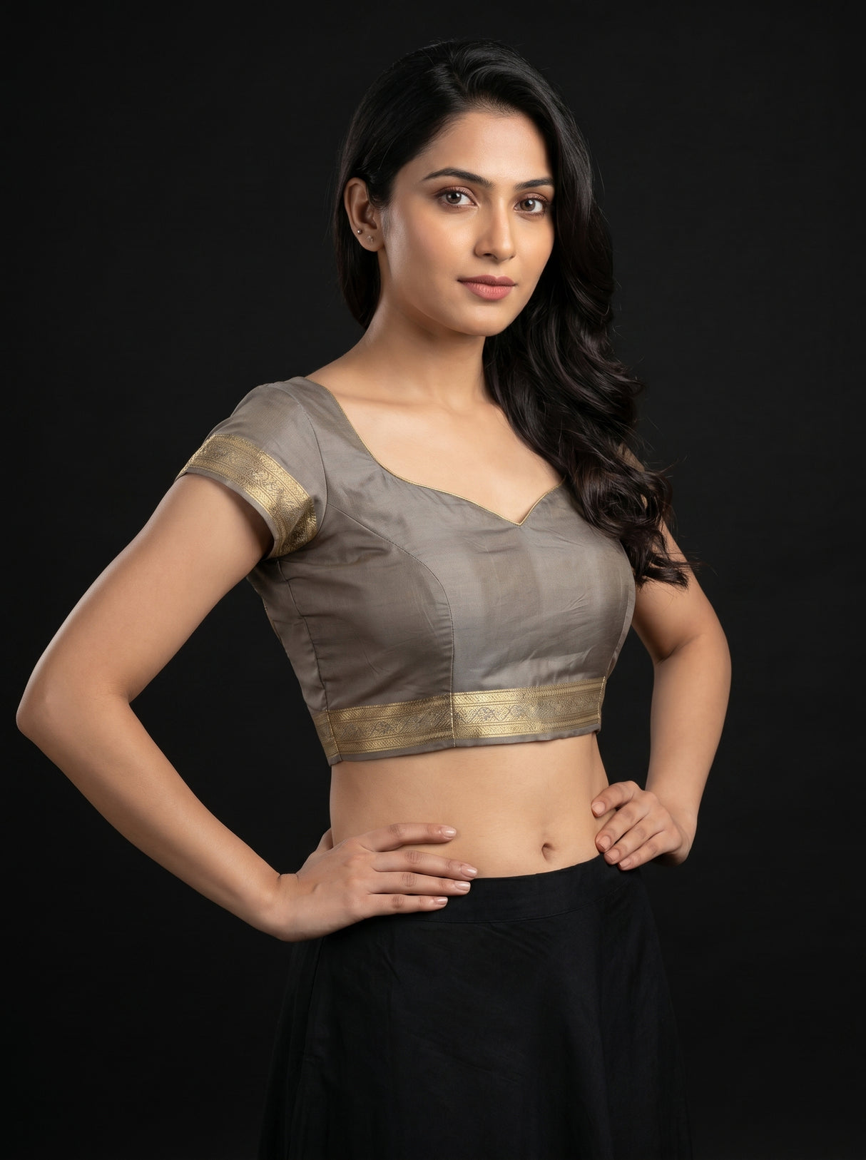 MIMOSA Grey Kanjivaram Art Silk Saree β blouse close-up