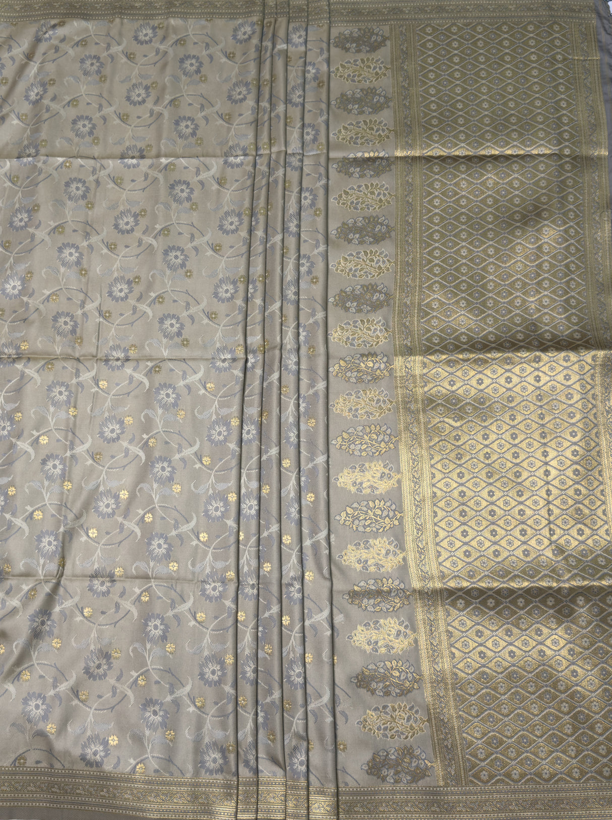 MIMOSA Grey Kanjivaram Art Silk Saree β pallu and zari work detail