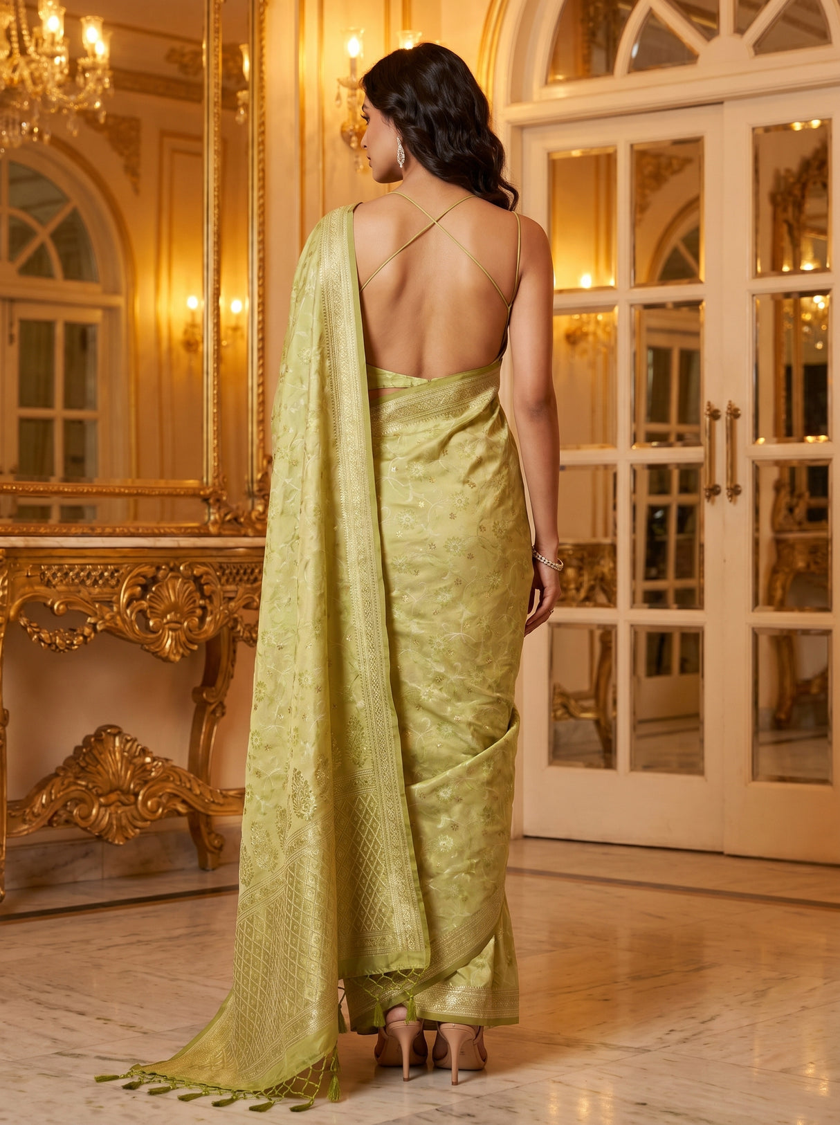 MIMOSA Olive Kanjivaram Art Silk Saree β Unstitched Blouse Piece