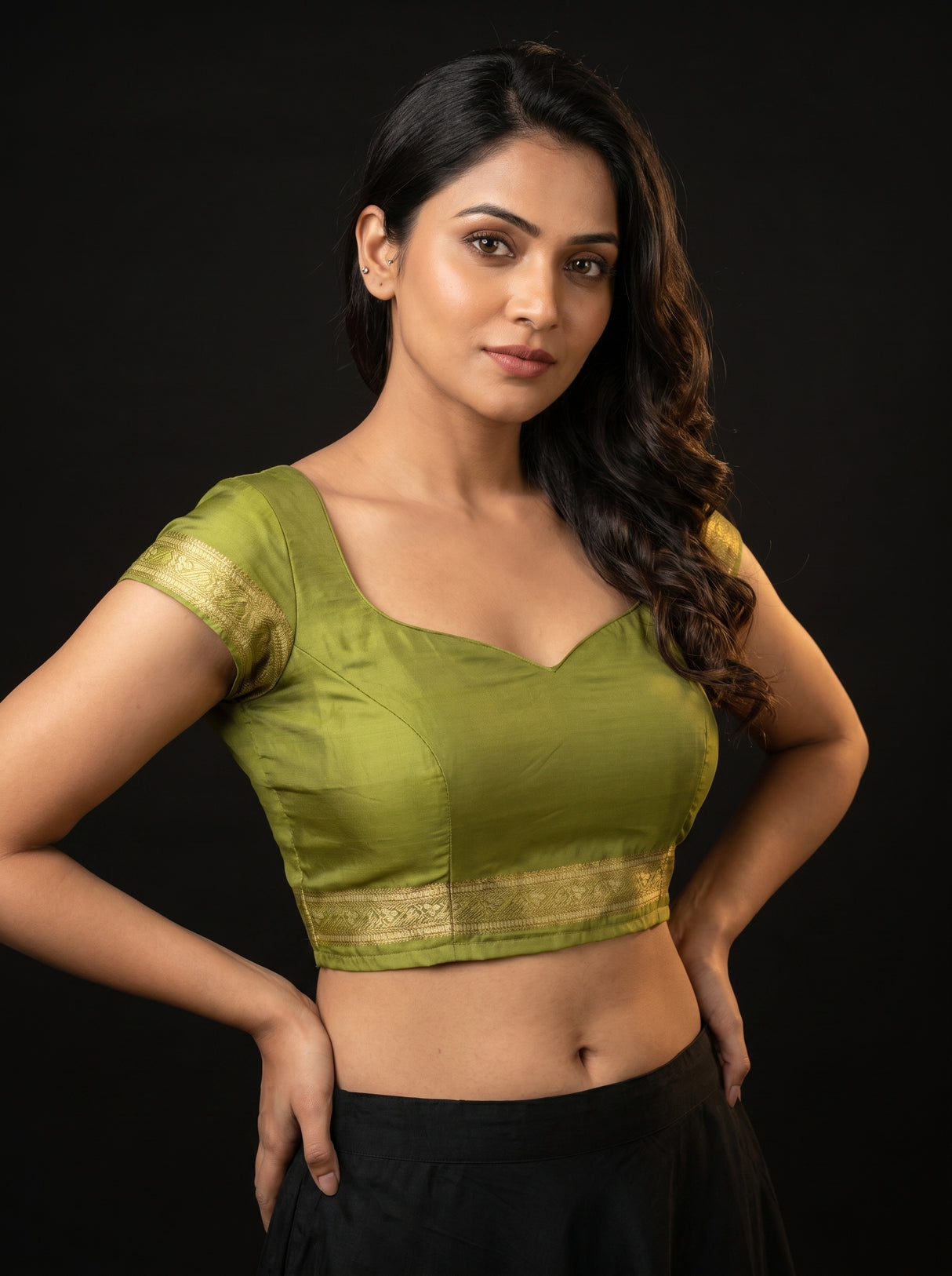 MIMOSA Olive Kanjivaram Art Silk Saree β blouse close-up