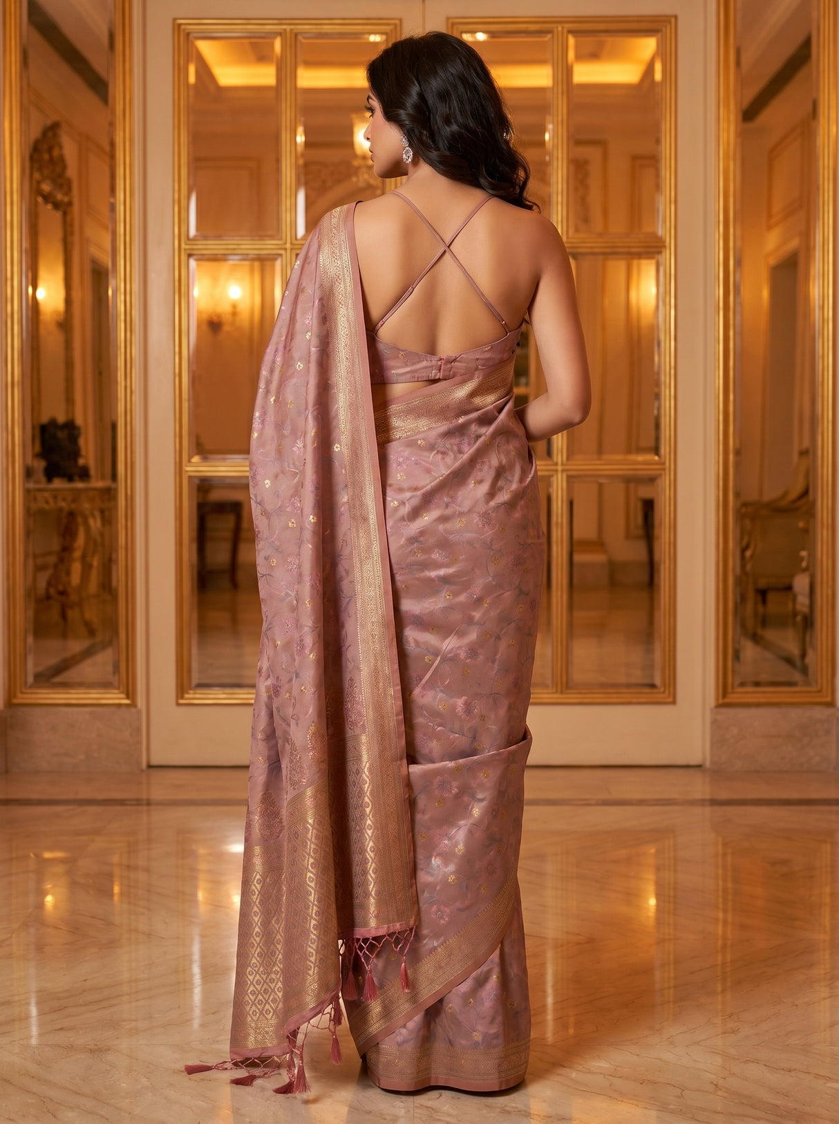 MIMOSA Pink Kanjivaram Art Silk Saree β Unstitched Blouse Piece