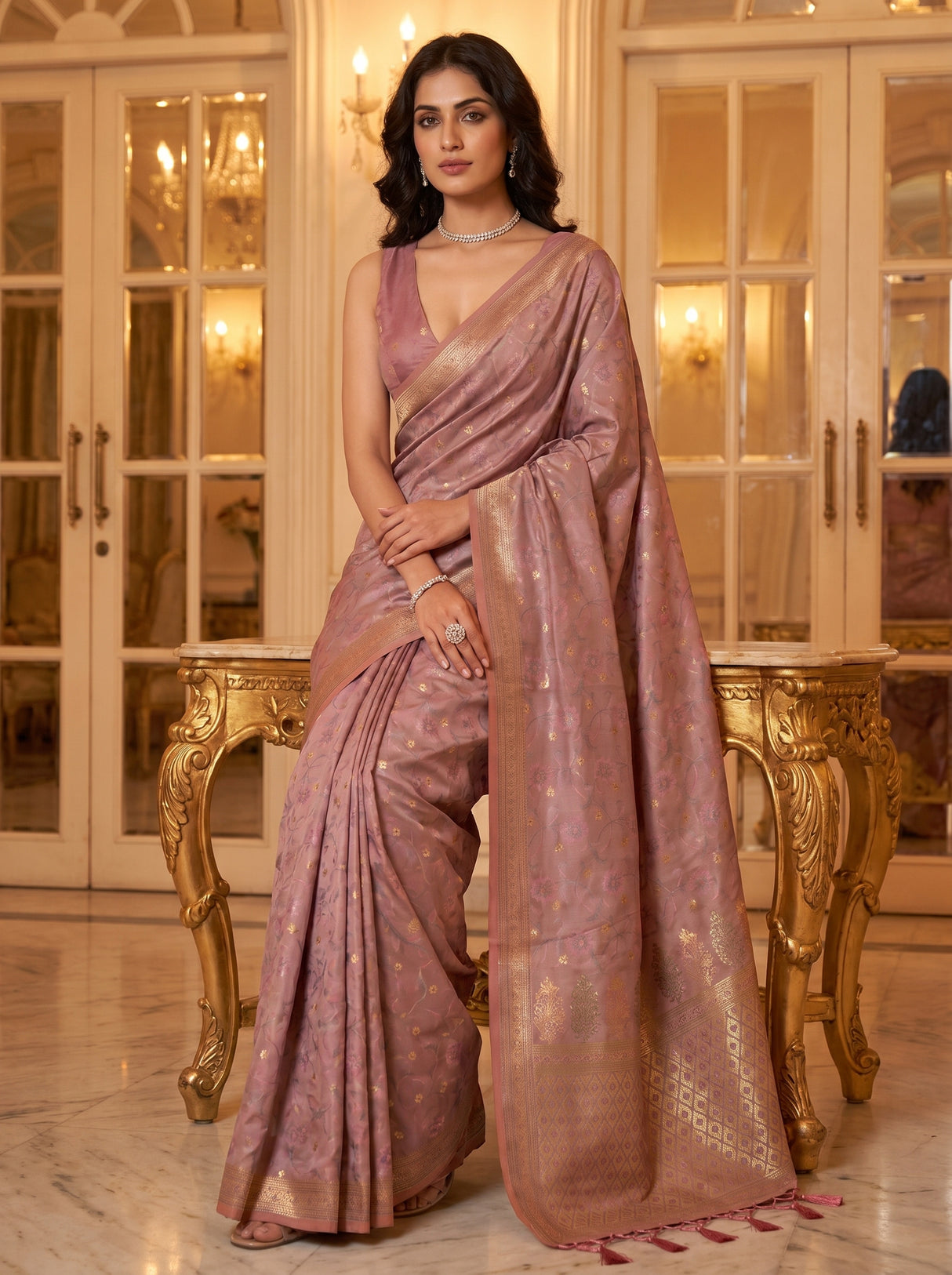 MIMOSA Pink Kanjivaram Art Silk Saree β pose 8 styling detail