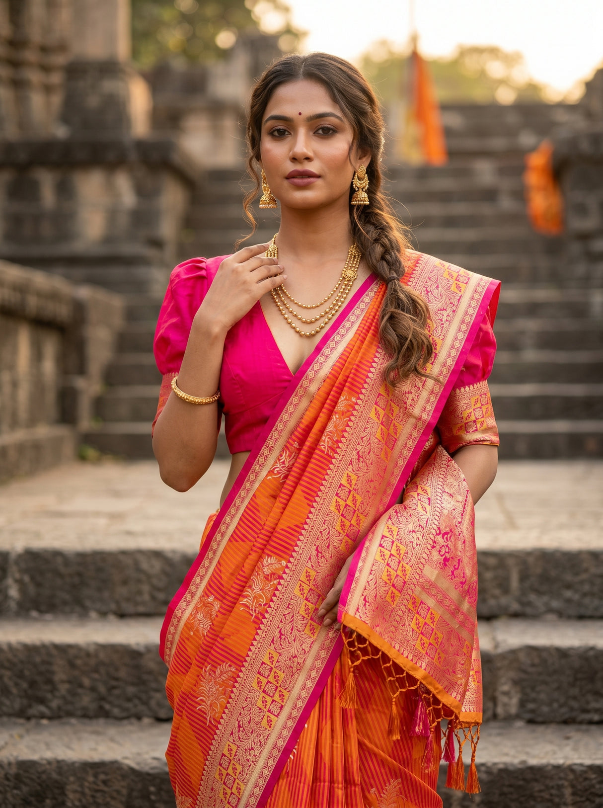 MIMOSA Gold Kanjivaram Art Silk Saree β pose 10 styling detail