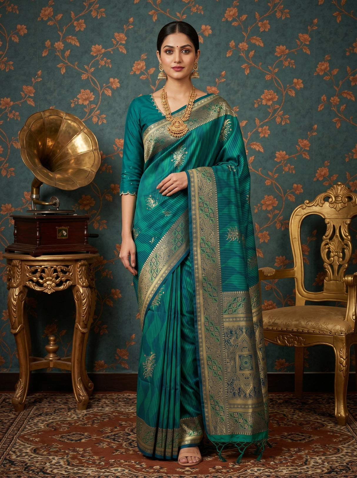 MIMOSA Rama Kanjivaram Art Silk Saree β pose 5 styling detail