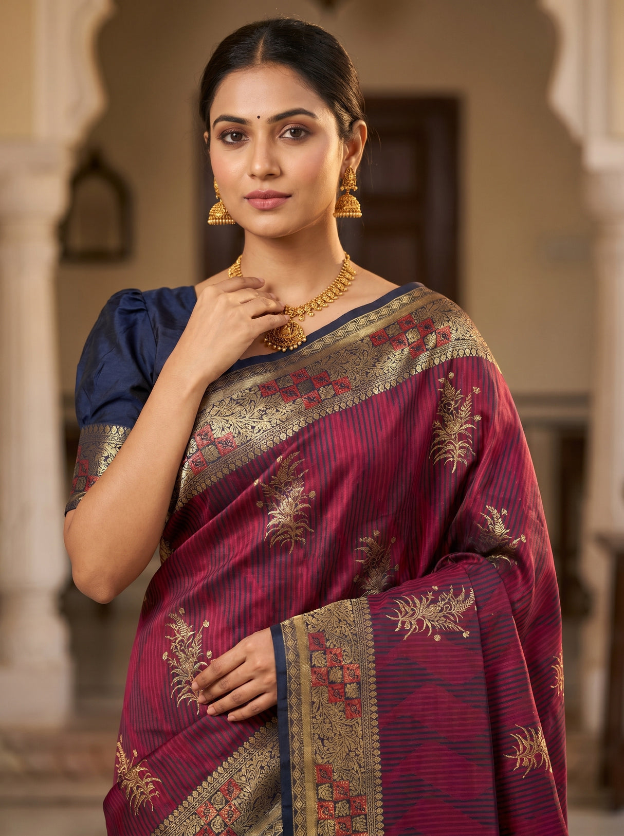 MIMOSA Wine Kanjivaram Art Silk Saree β pose 10 styling detail