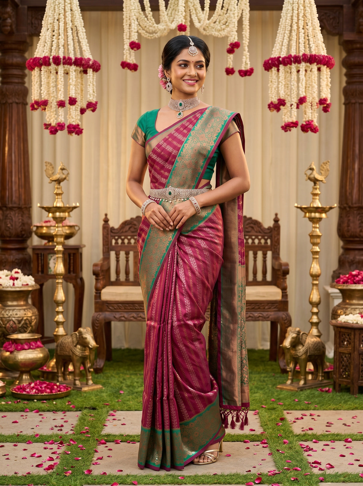 MIMOSA Maroon Kanjivaram Art Silk Saree β Draped Mannequin View