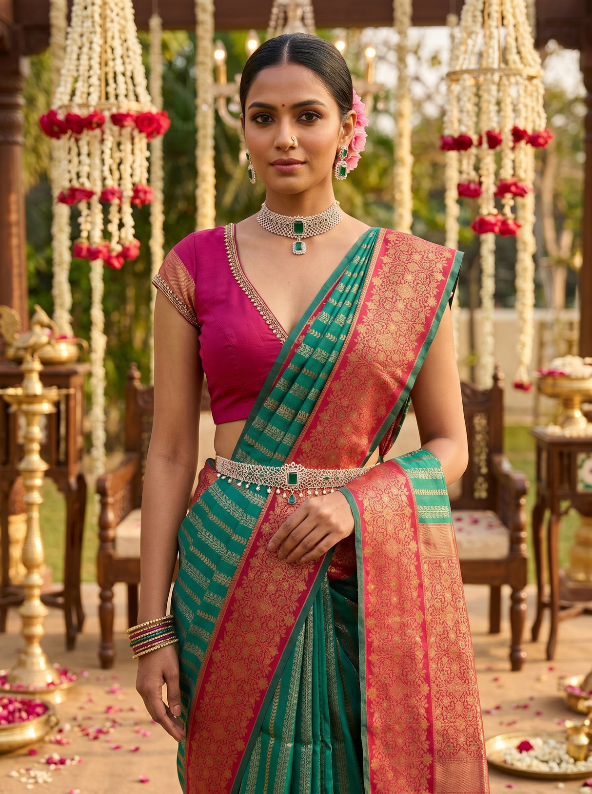 MIMOSA Rama Kanjivaram Art Silk Saree β pose 10 styling detail