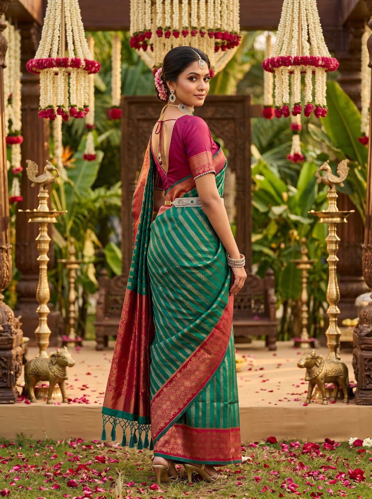 MIMOSA Rama Kanjivaram Art Silk Saree β Full View on Model