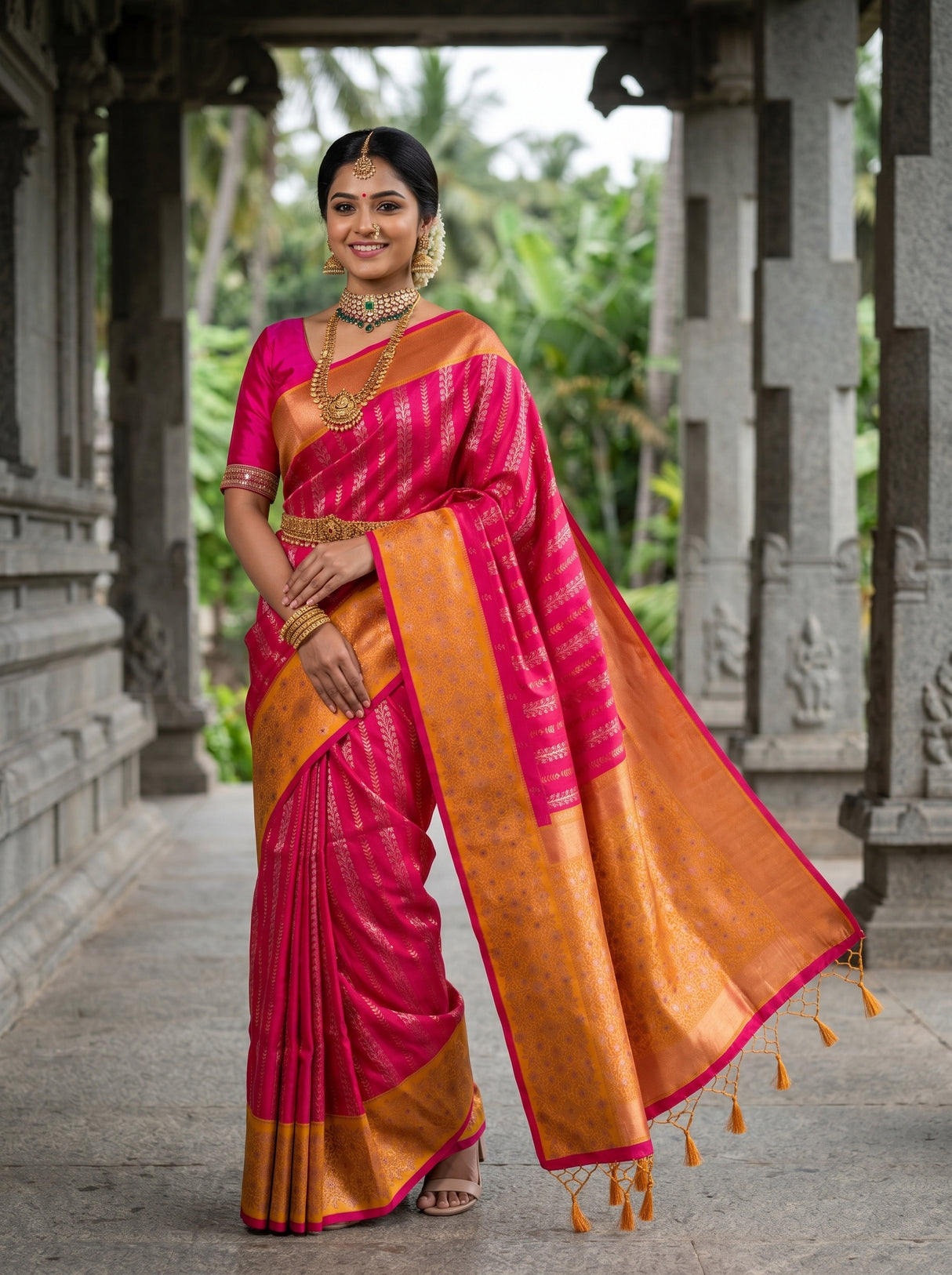 MIMOSA Rani Kanjivaram Art Silk Saree β pose 5 styling detail