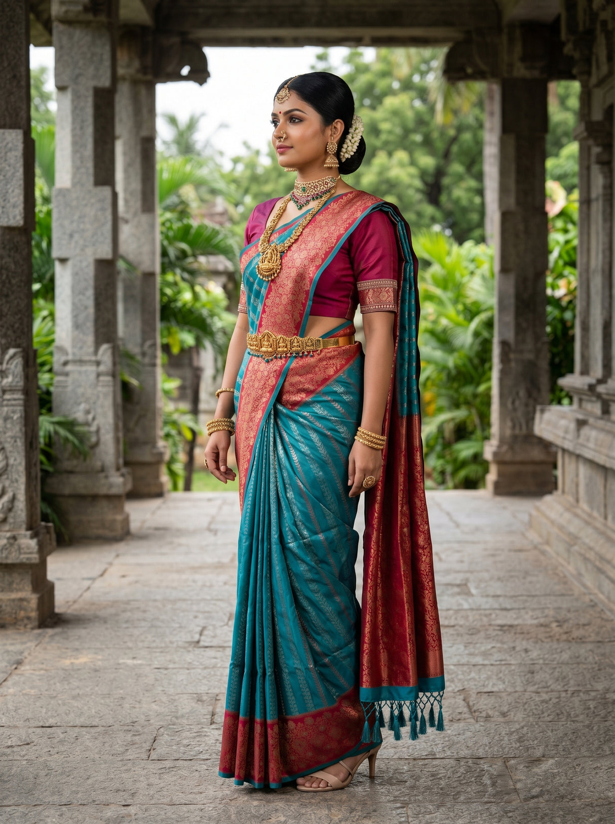 MIMOSA Saffire Kanjivaram Art Silk Saree β Unstitched Mejanta Blouse Piece