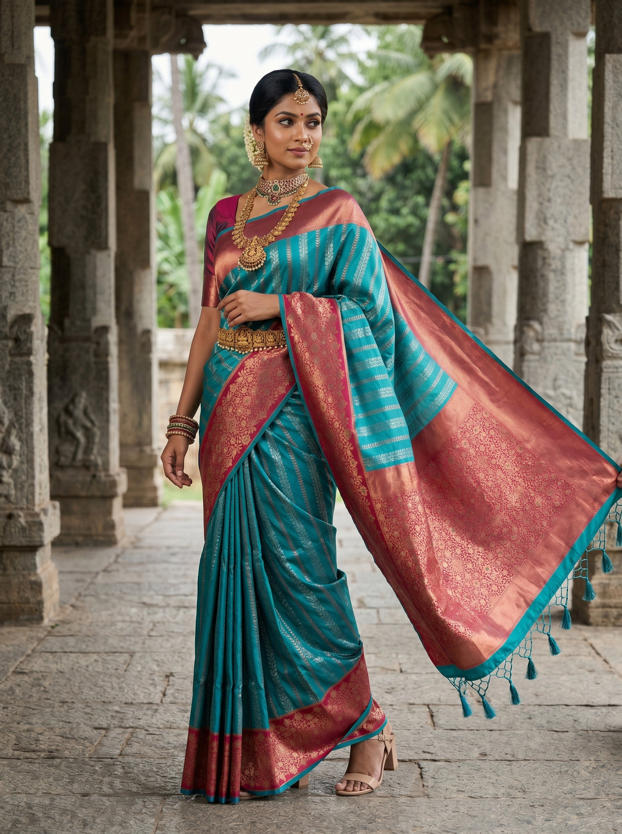 MIMOSA Saffire Kanjivaram Art Silk Saree β Full View on Model