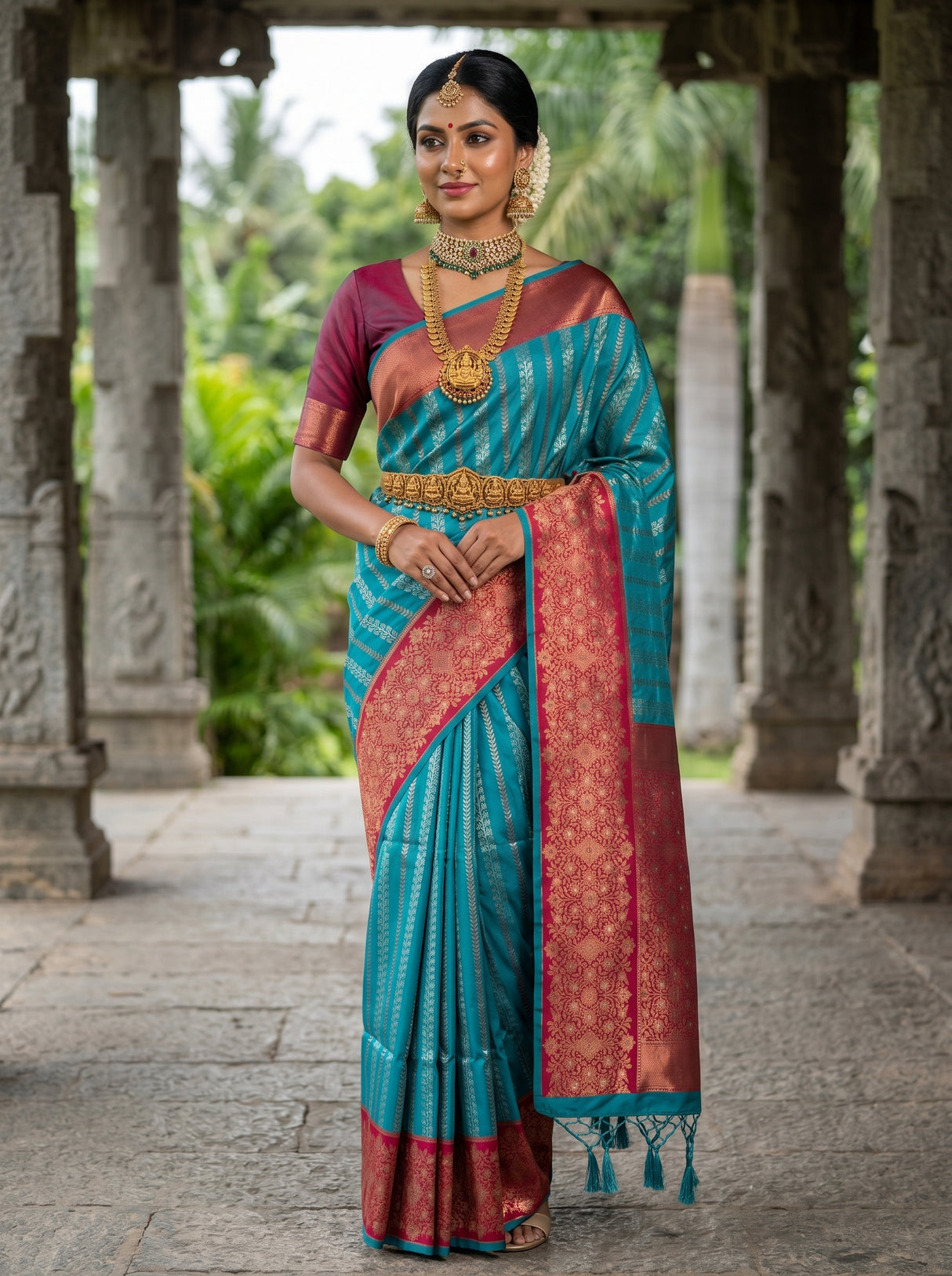 MIMOSA Saffire Kanjivaram Art Silk Saree β pose 8 styling detail