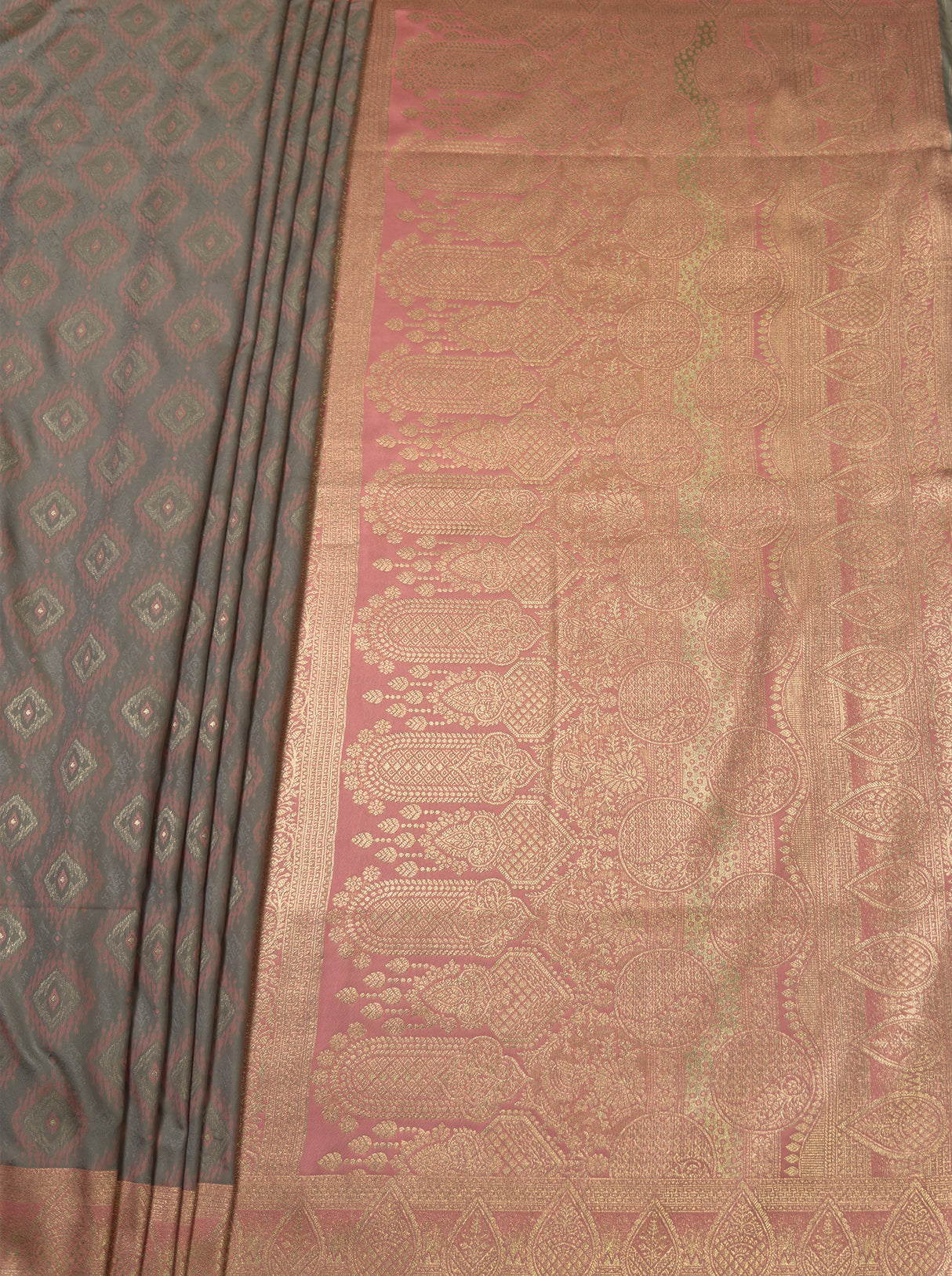 MIMOSA Grey Kanjivaram Art Silk Saree β pallu and zari work detail