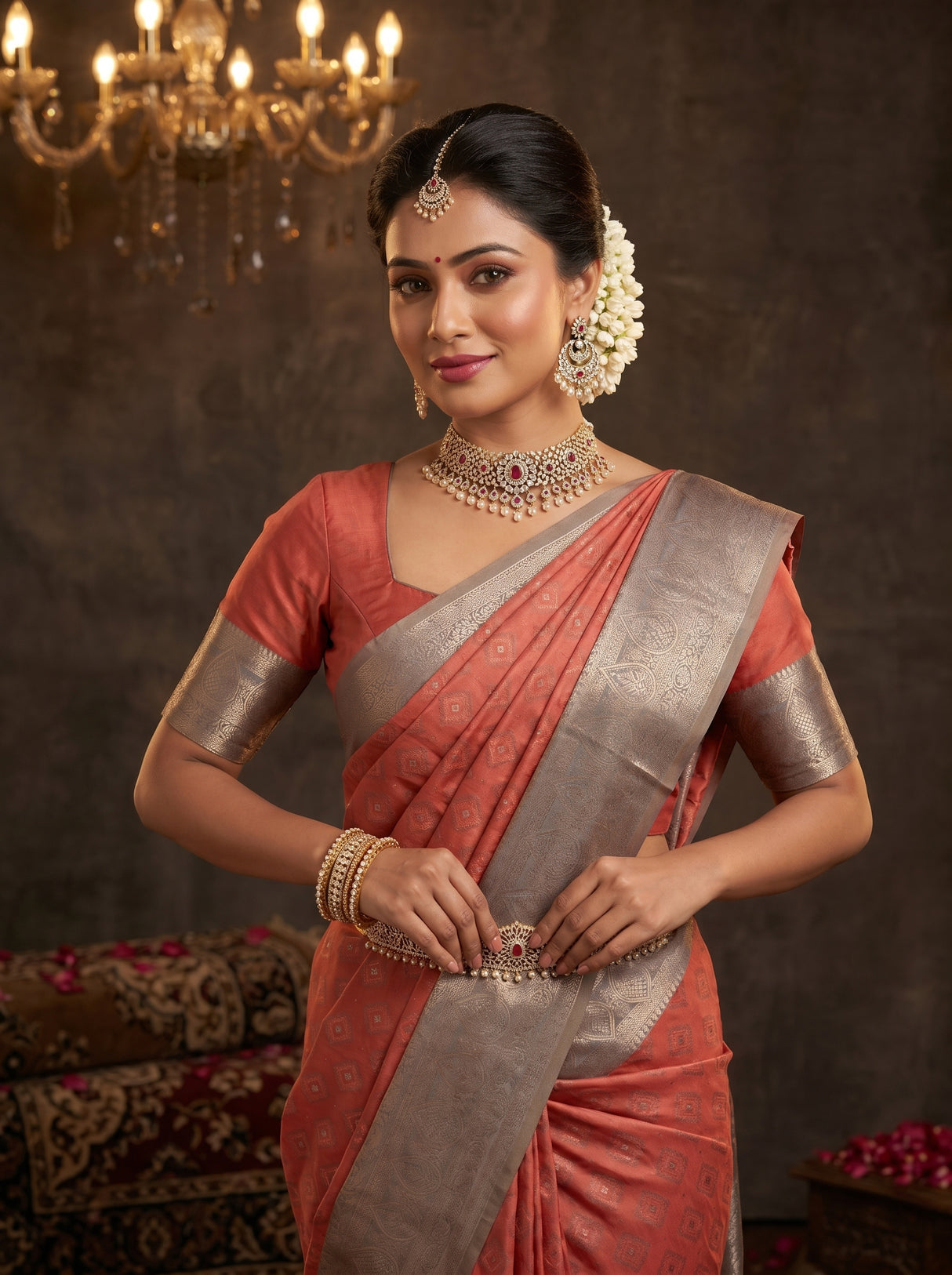 MIMOSA Pink Kanjivaram Art Silk Saree β pose 10 styling detail