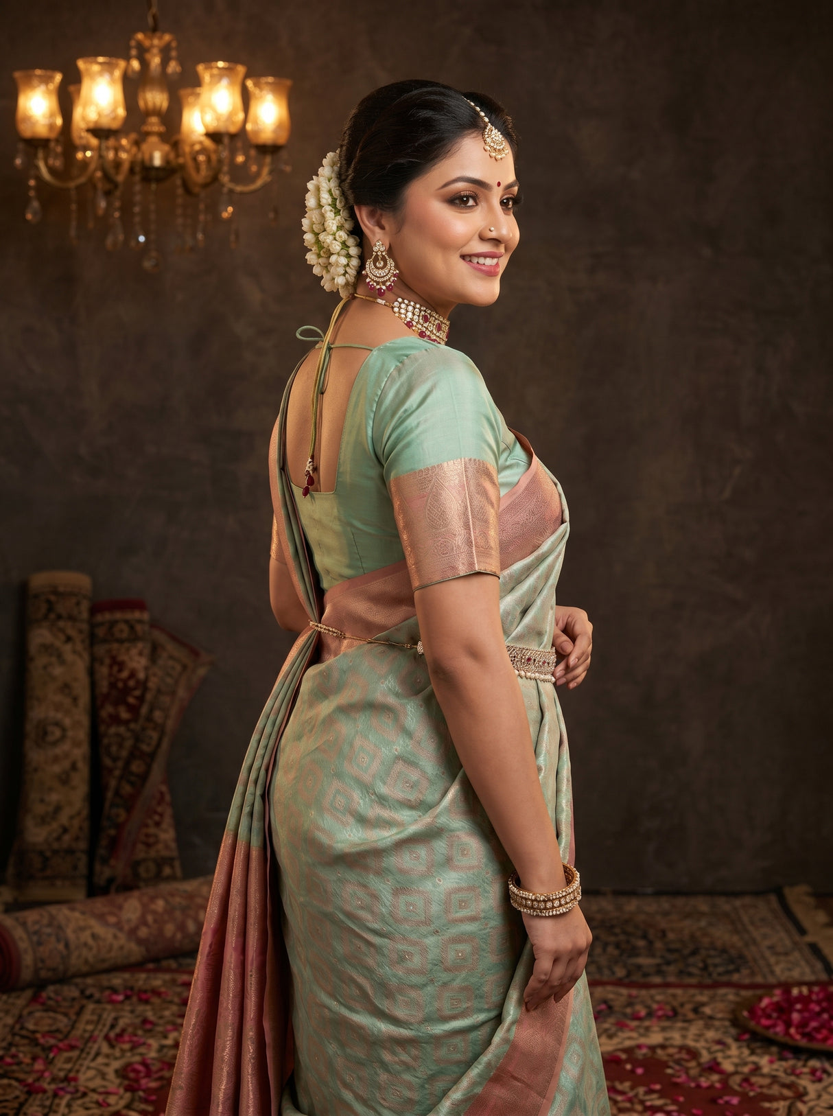 MIMOSA Rama Kanjivaram Art Silk Saree β pose 9 styling detail