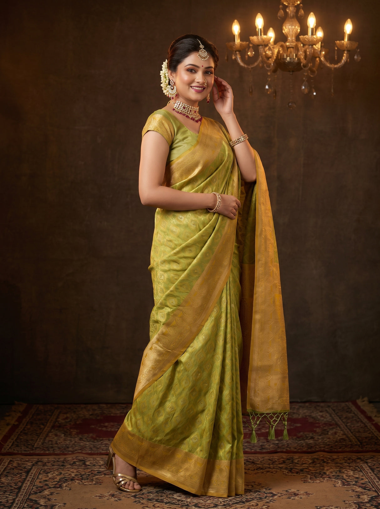 MIMOSA Yellow Kanjivaram Art Silk Saree β Blouse piece flat-lay