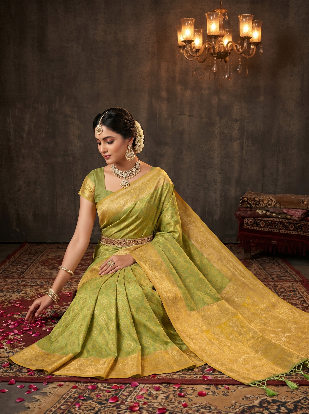 MIMOSA Yellow Kanjivaram Art Silk Saree β pose 8 styling detail