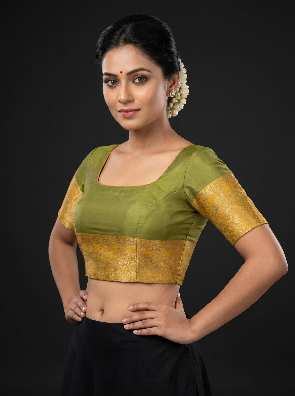 MIMOSA Yellow Kanjivaram Art Silk Saree β blouse close-up