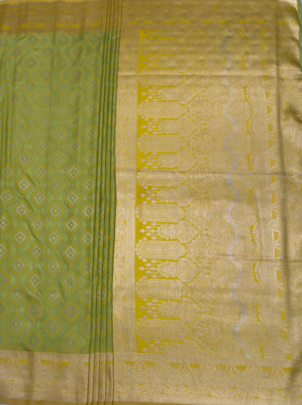 MIMOSA Yellow Kanjivaram Art Silk Saree β pallu and zari work detail