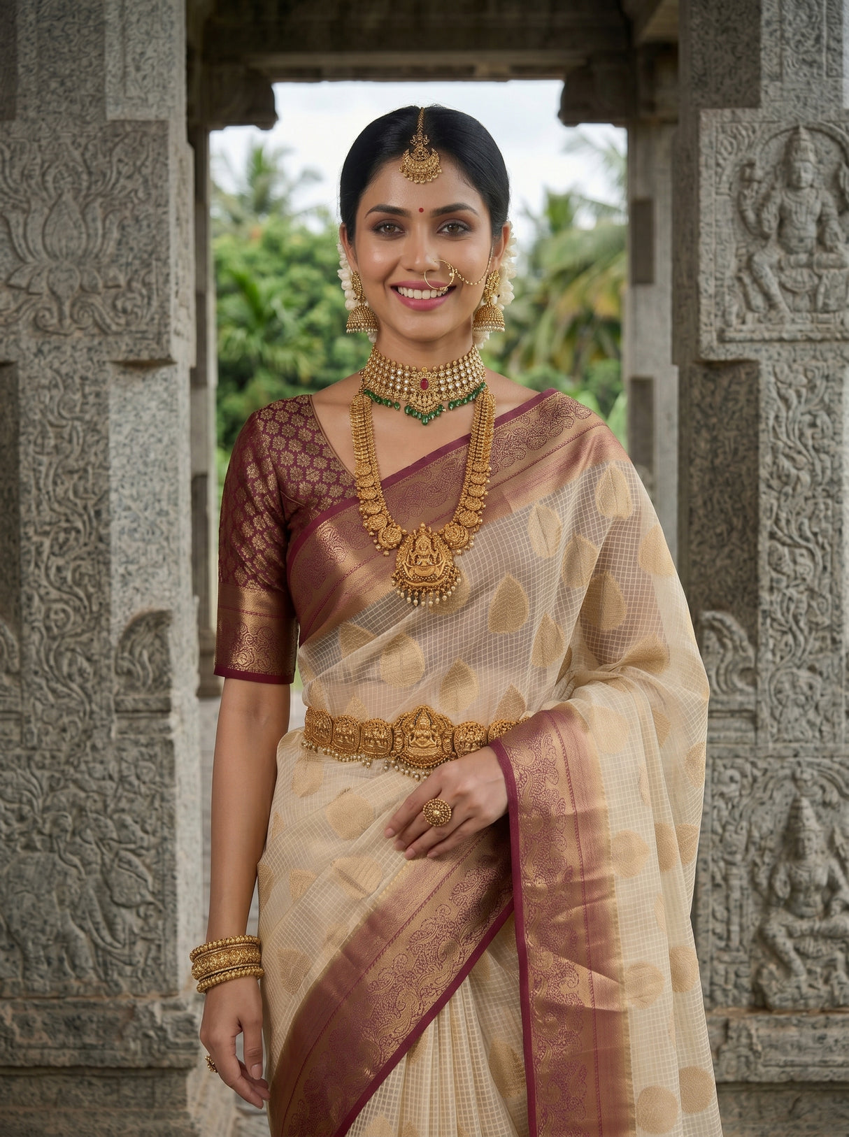 MIMOSA White Banarasi Saree — pose 10 styling detail