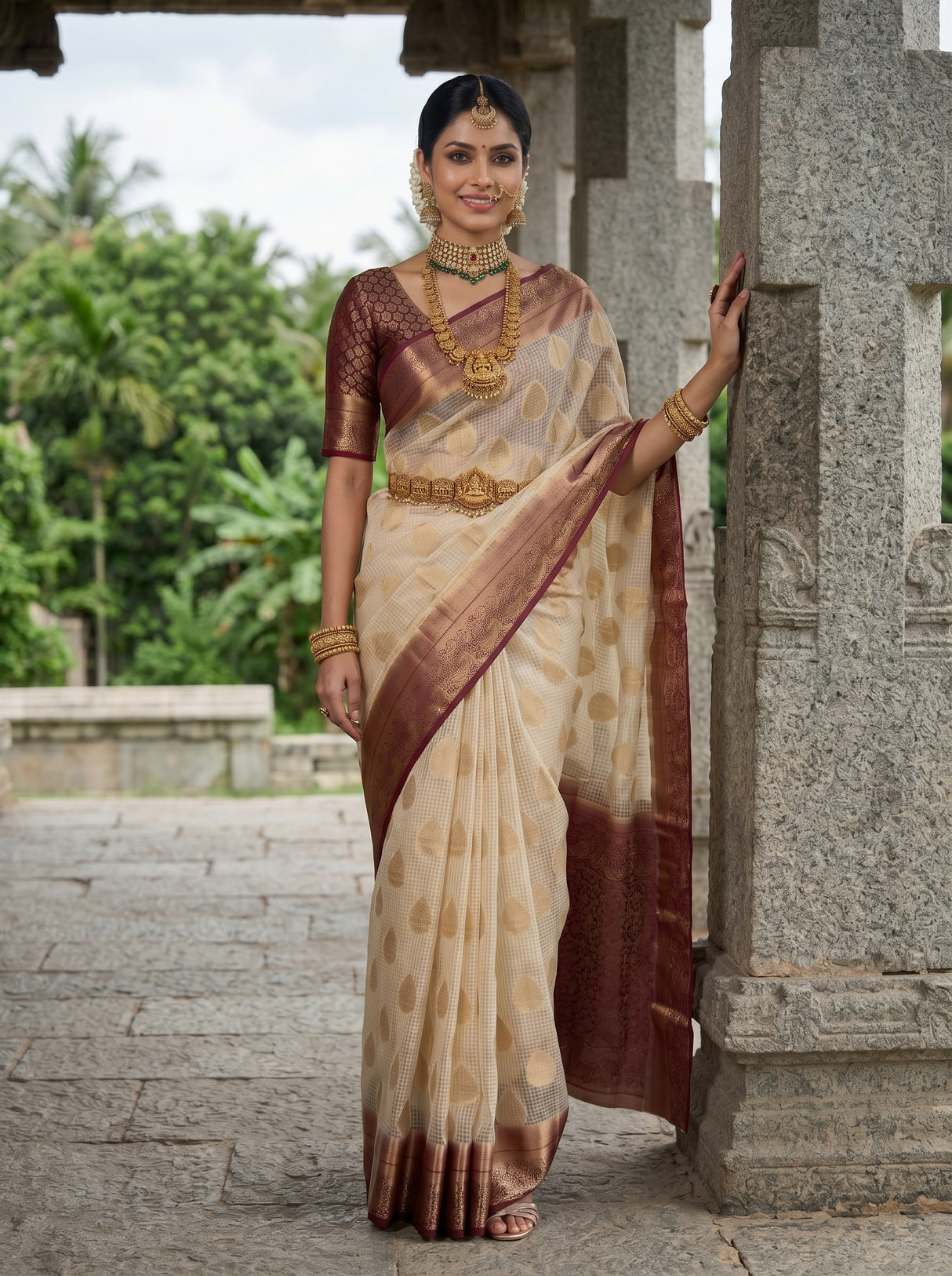 MIMOSA White Banarasi Saree — pose 5 styling detail