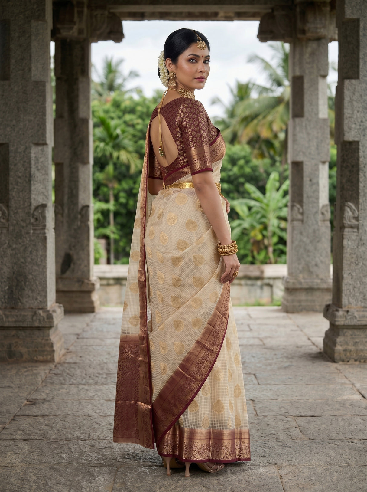 MIMOSA White Banarasi Saree — pose 7 styling detail