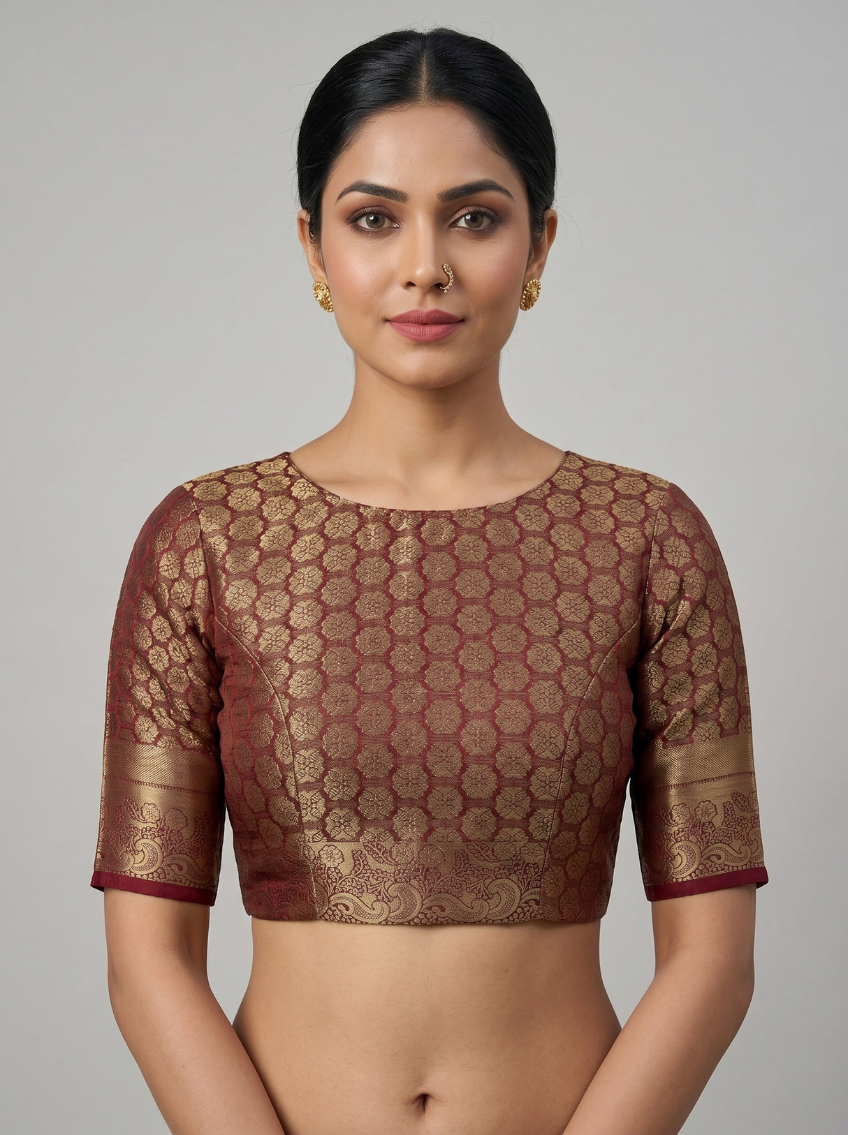 MIMOSA White Banarasi Saree — blouse close-up
