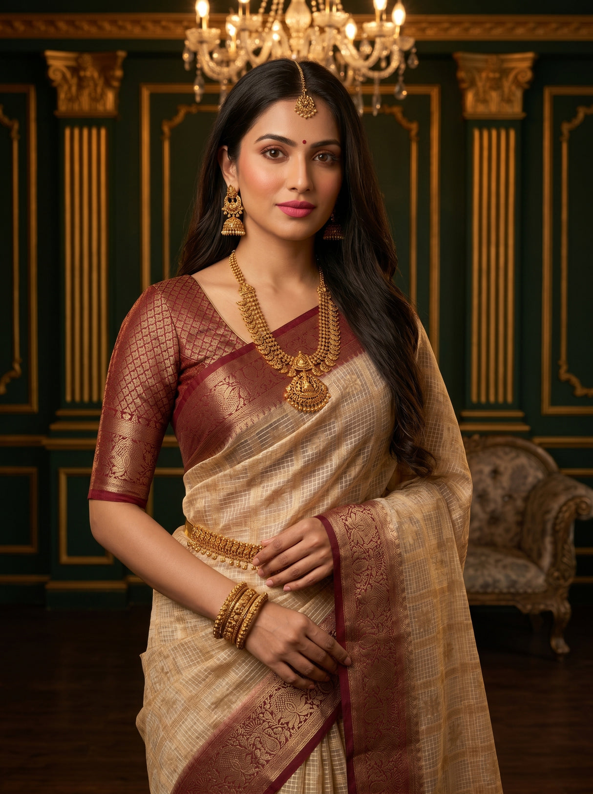 MIMOSA White Banarasi Saree — pose 10 styling detail