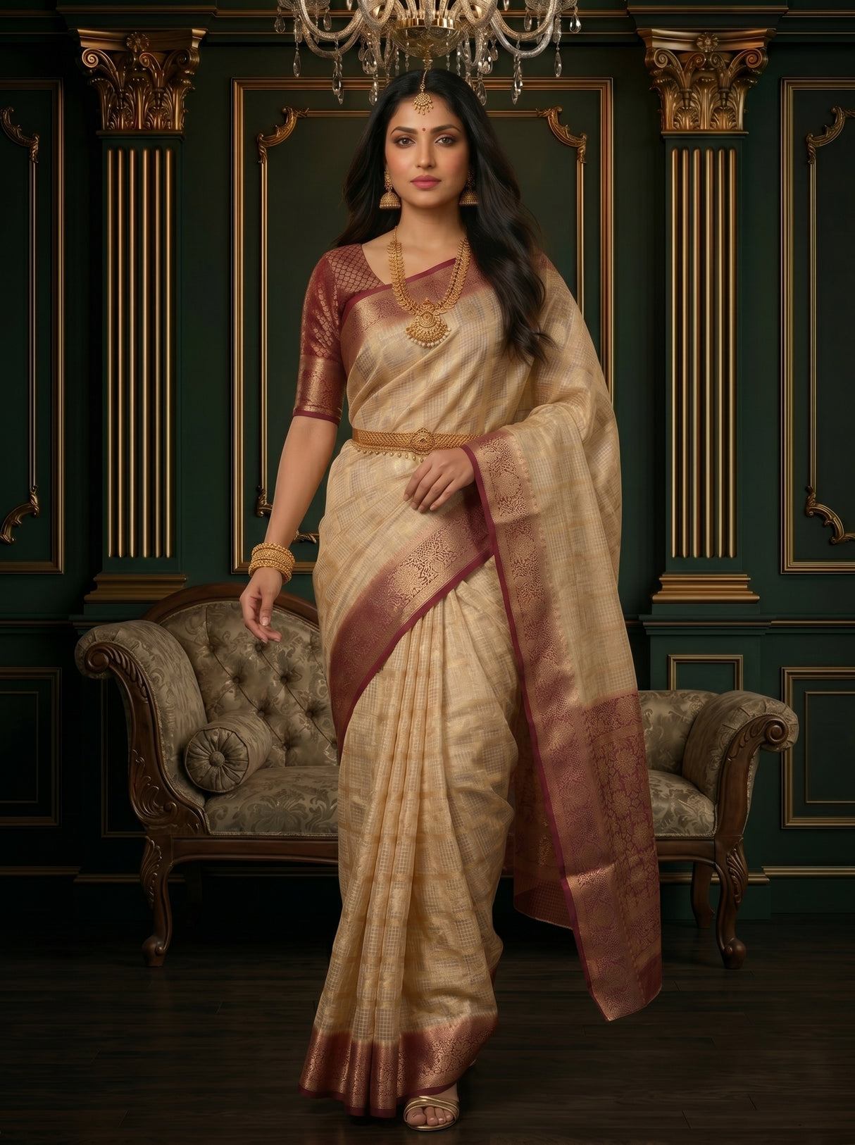 MIMOSA White Banarasi Saree — pose 7 styling detail