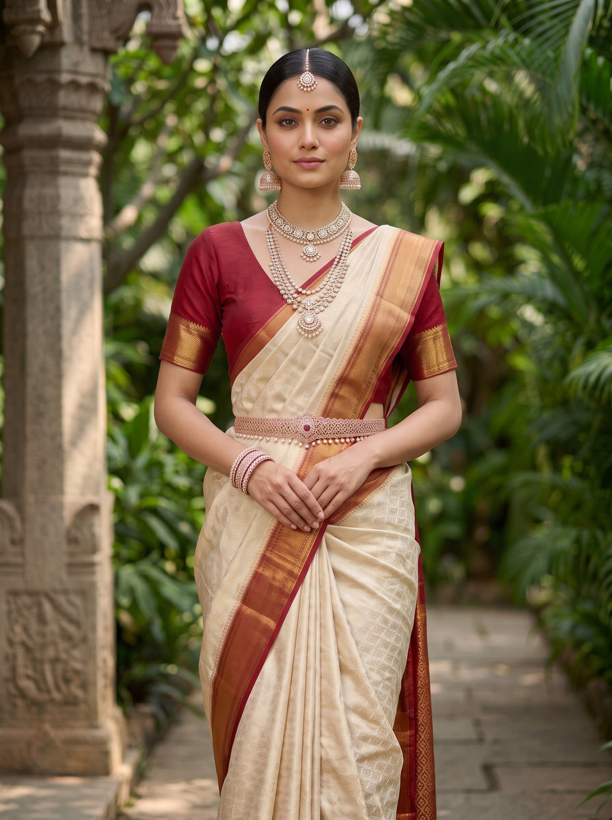 MIMOSA White Banarasi Saree — pose 10 styling detail