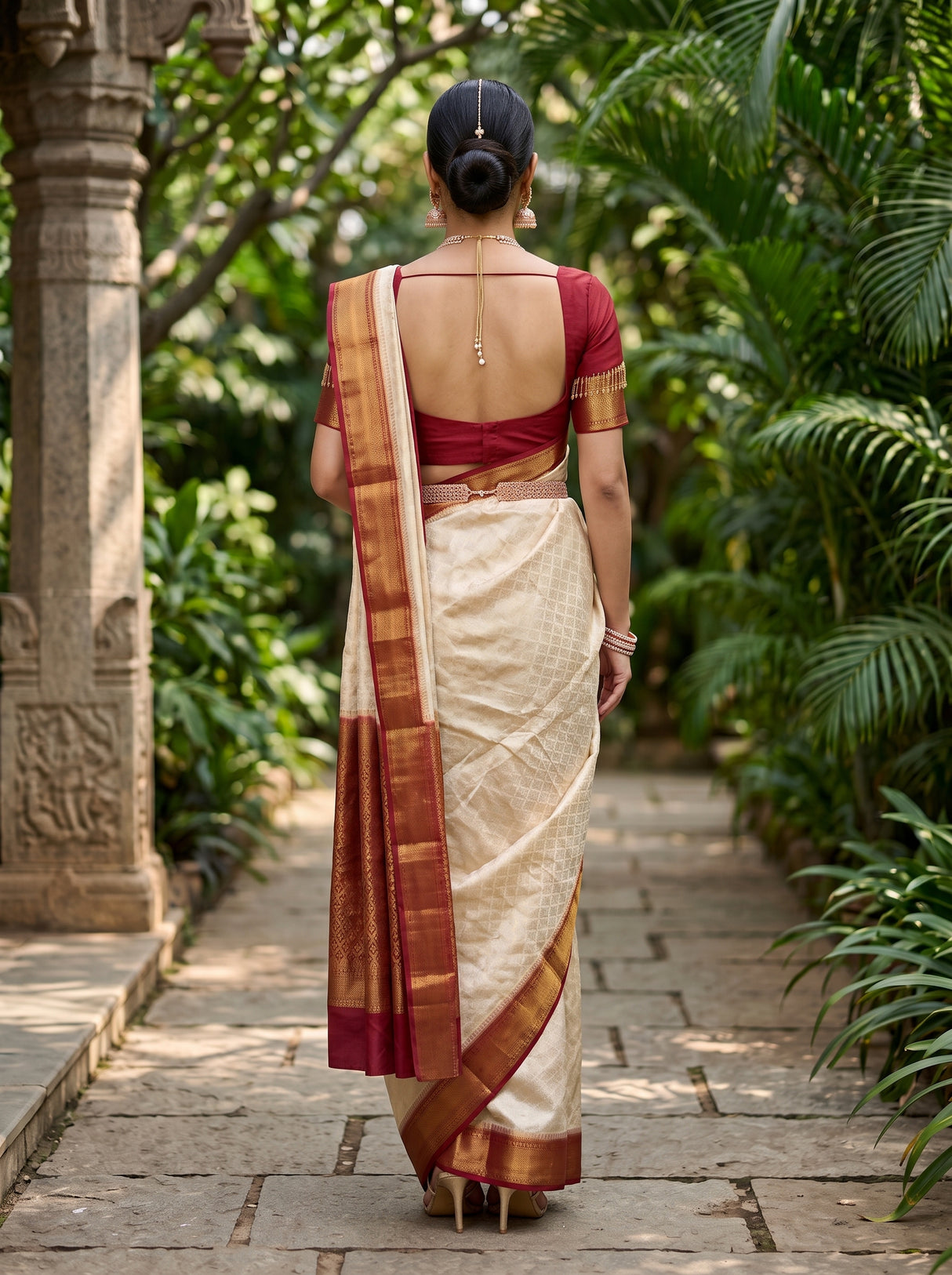 MIMOSA White Banarasi Saree — pose 2 styling detail