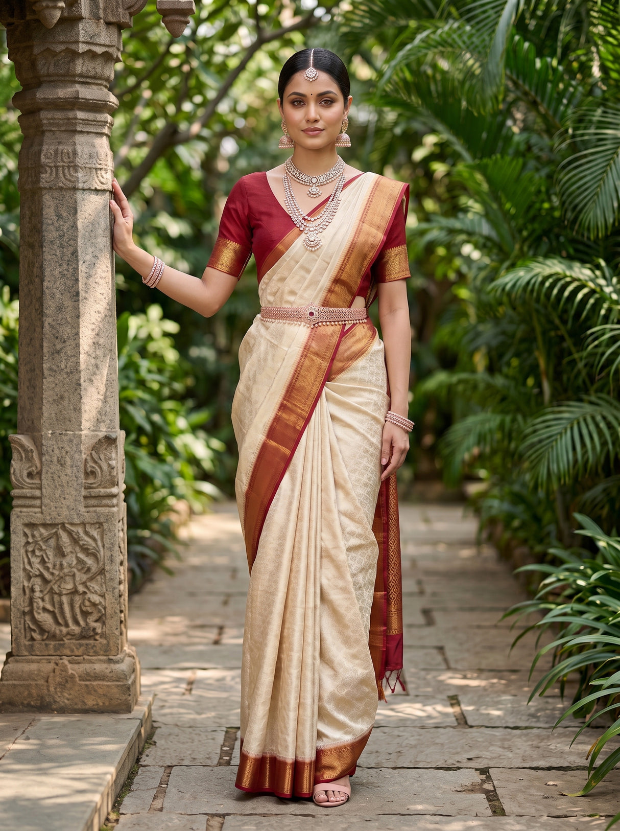 MIMOSA White Banarasi Saree — pose 4 styling detail