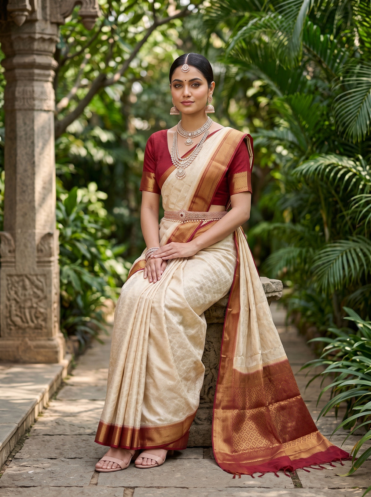 MIMOSA White Banarasi Saree — pose 8 styling detail