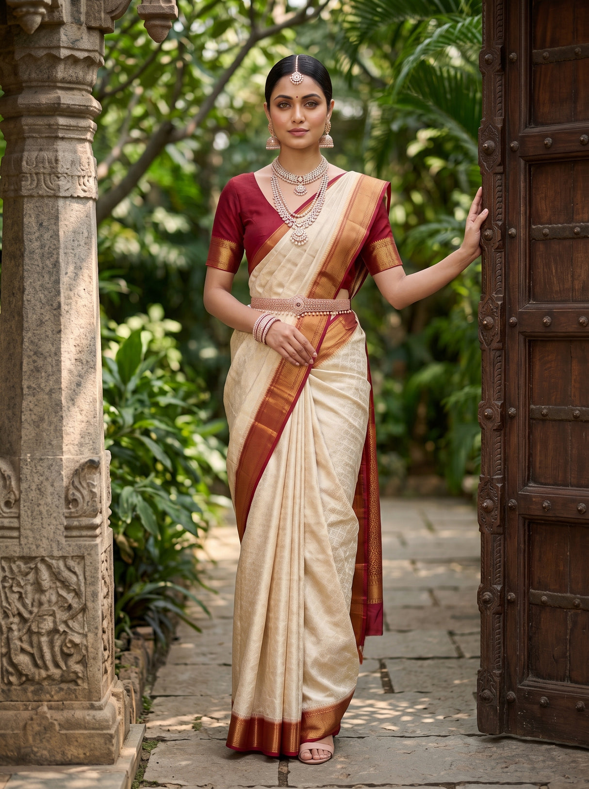 MIMOSA White Banarasi Saree — pose 9 styling detail