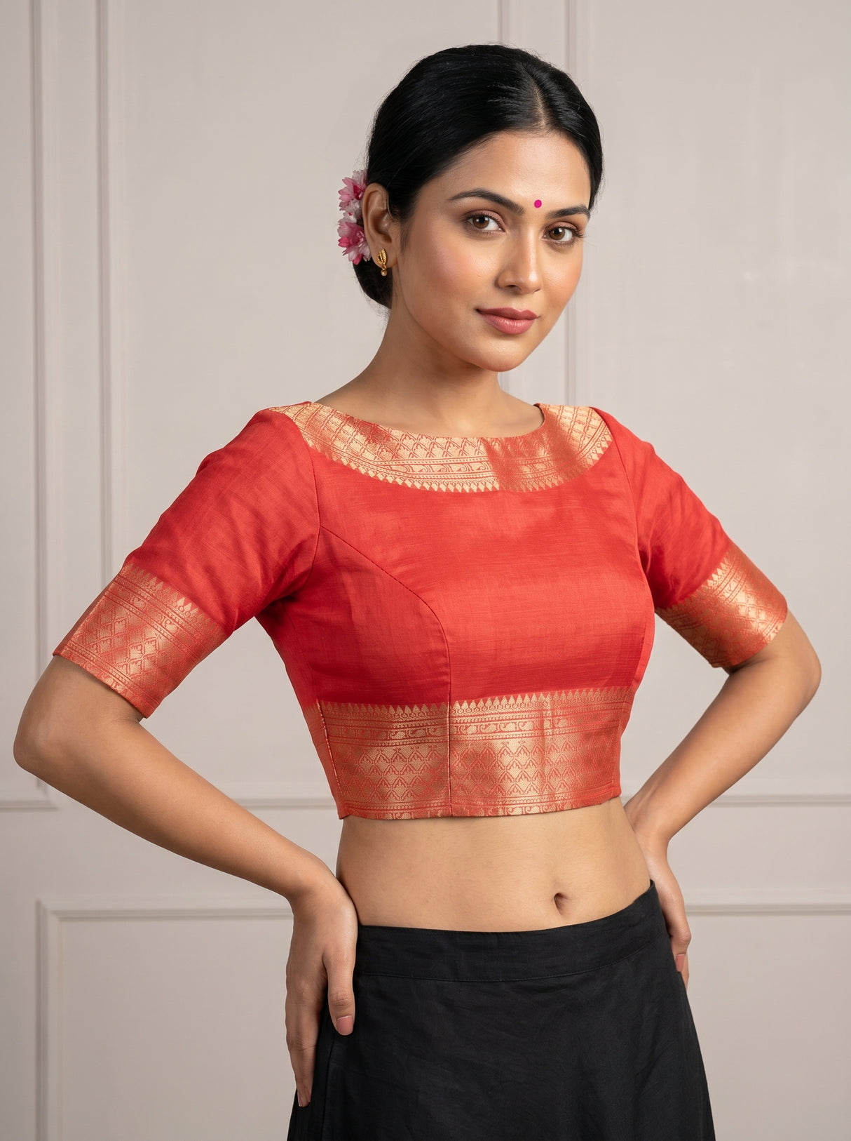 MIMOSA Gajari Banarasi Linen Saree β blouse close-up