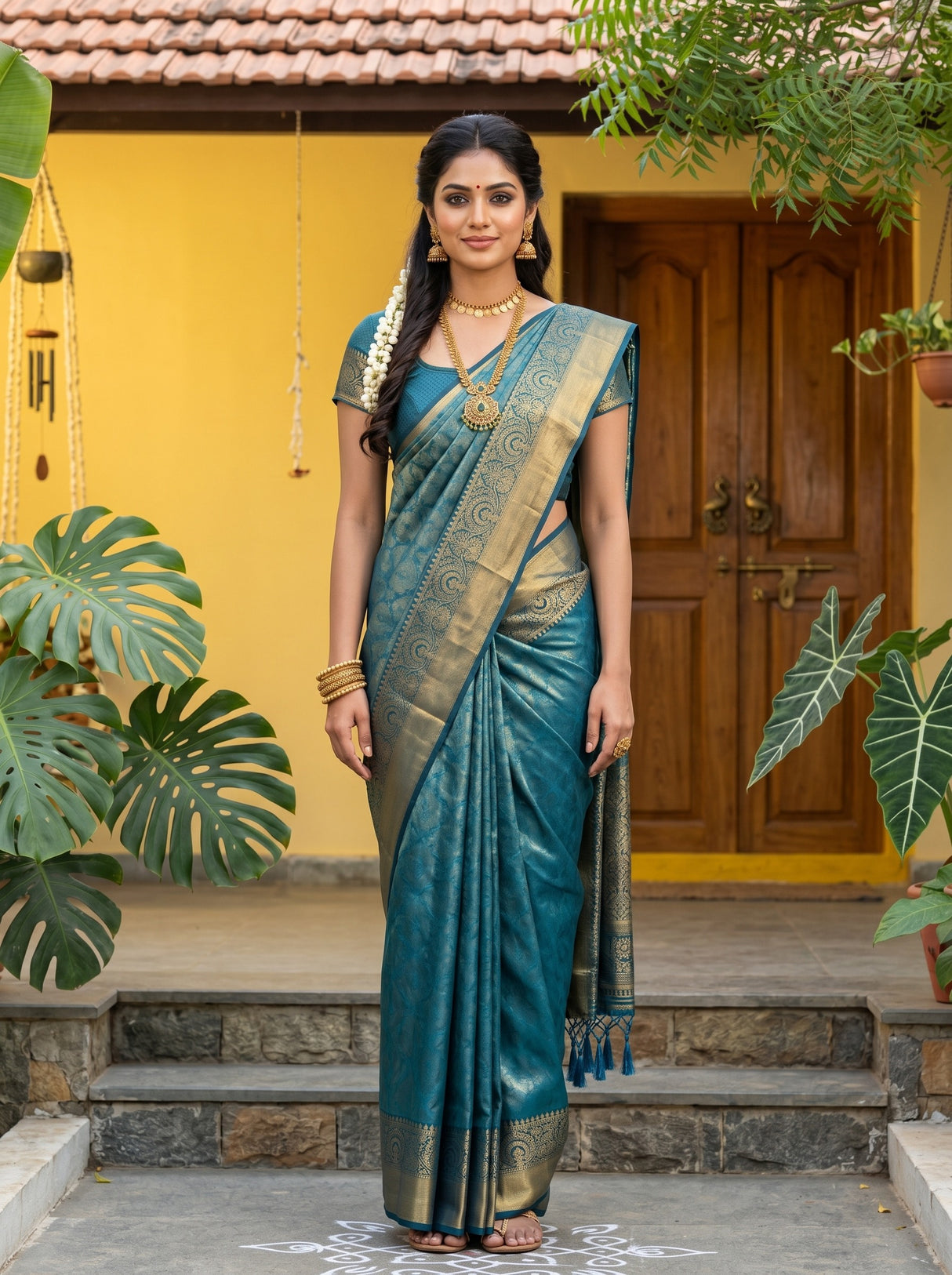 MIMOSA Ananda Kanjivaram Art Silk Saree — Model lifestyle pose