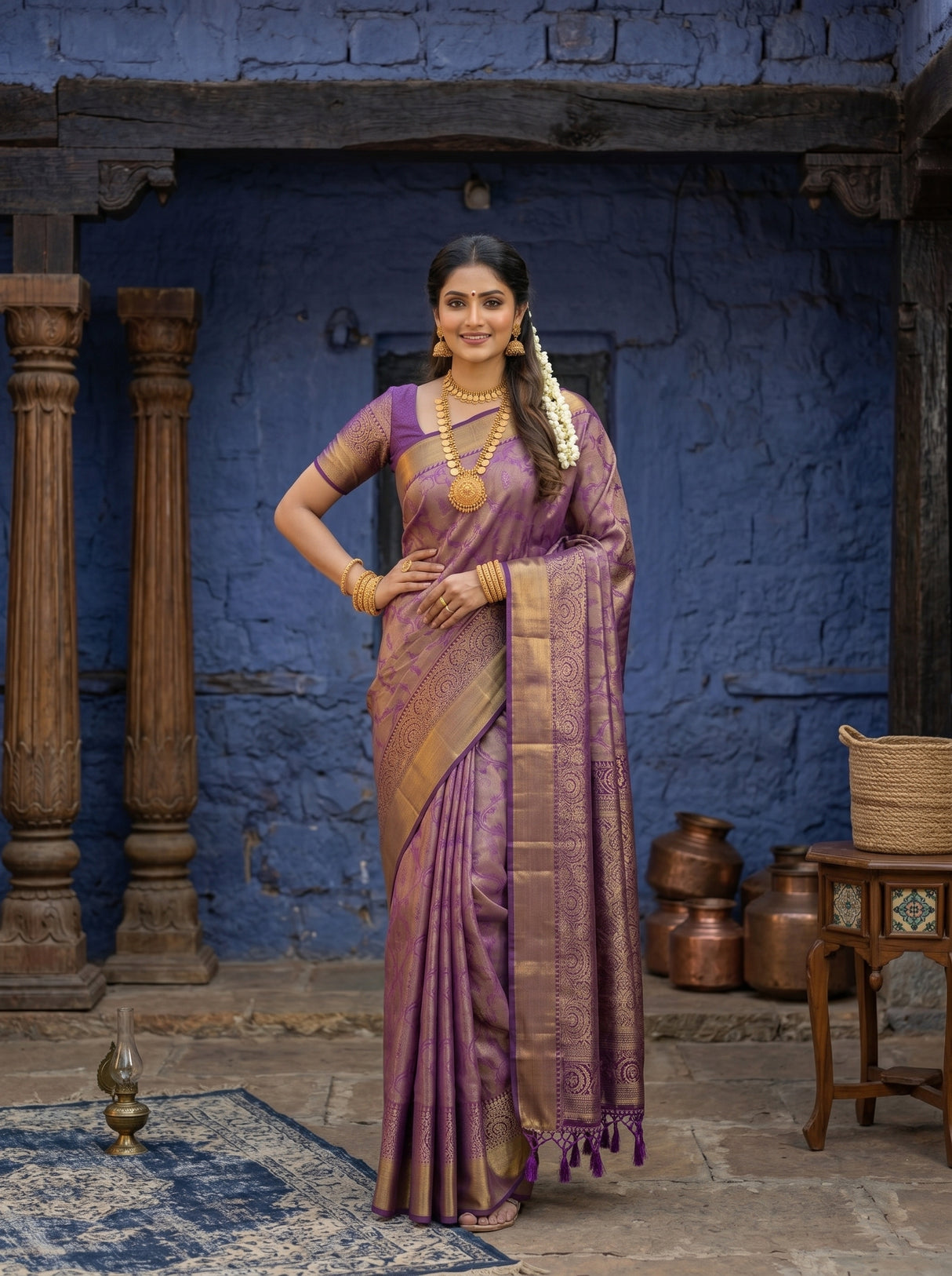 MIMOSA Magenta Kanjivaram Art Silk Saree — pose 4 styling detail