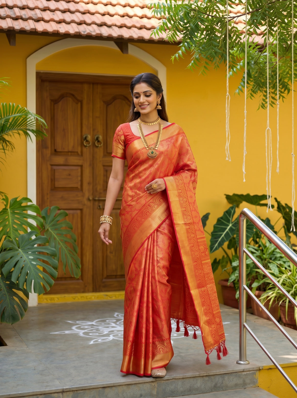 MIMOSA Red Kanjivaram Art Silk Saree — pose 9 styling detail