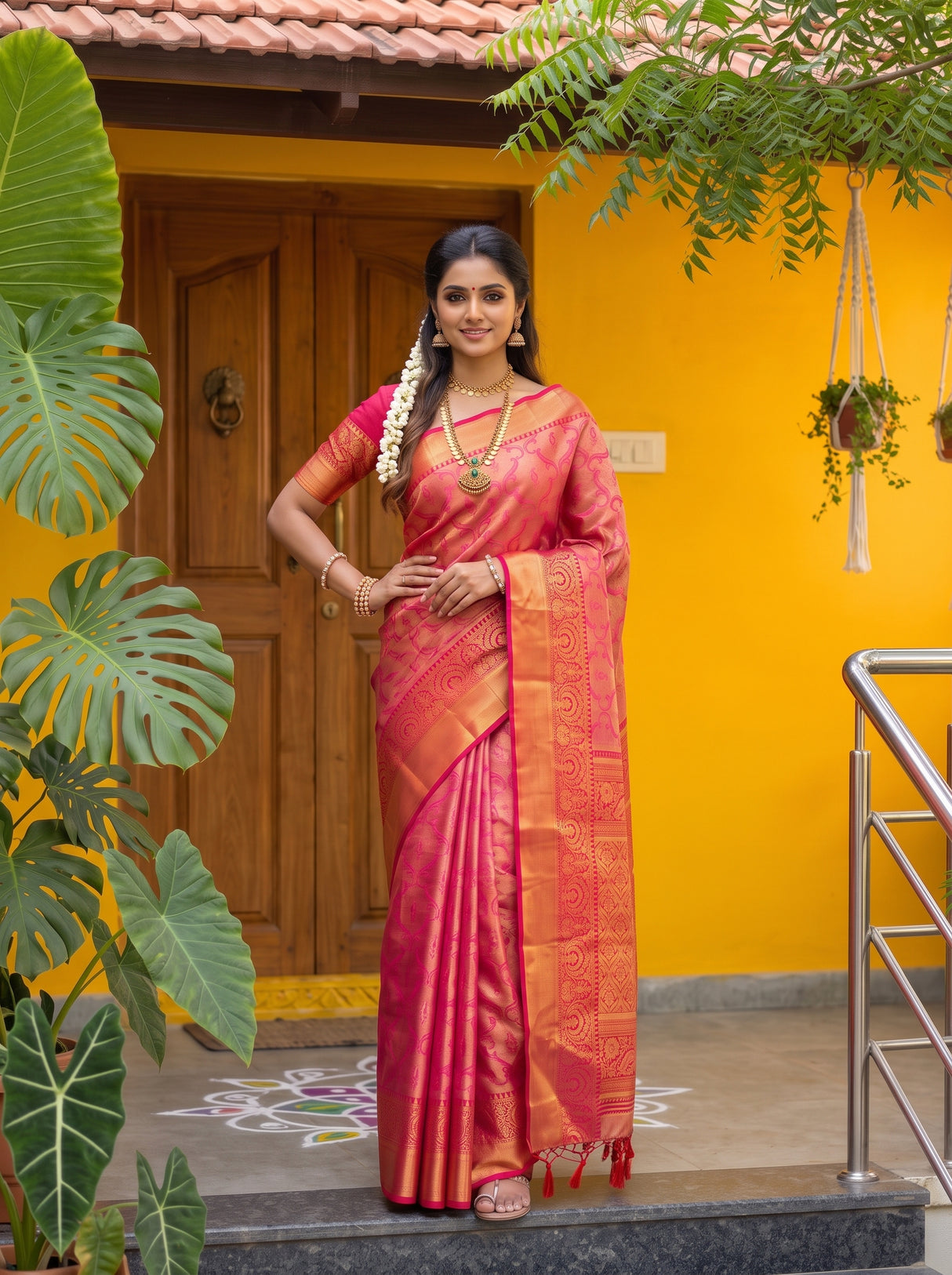 MIMOSA Rani Kanjivaram Art Silk Saree — pose 4 styling detail