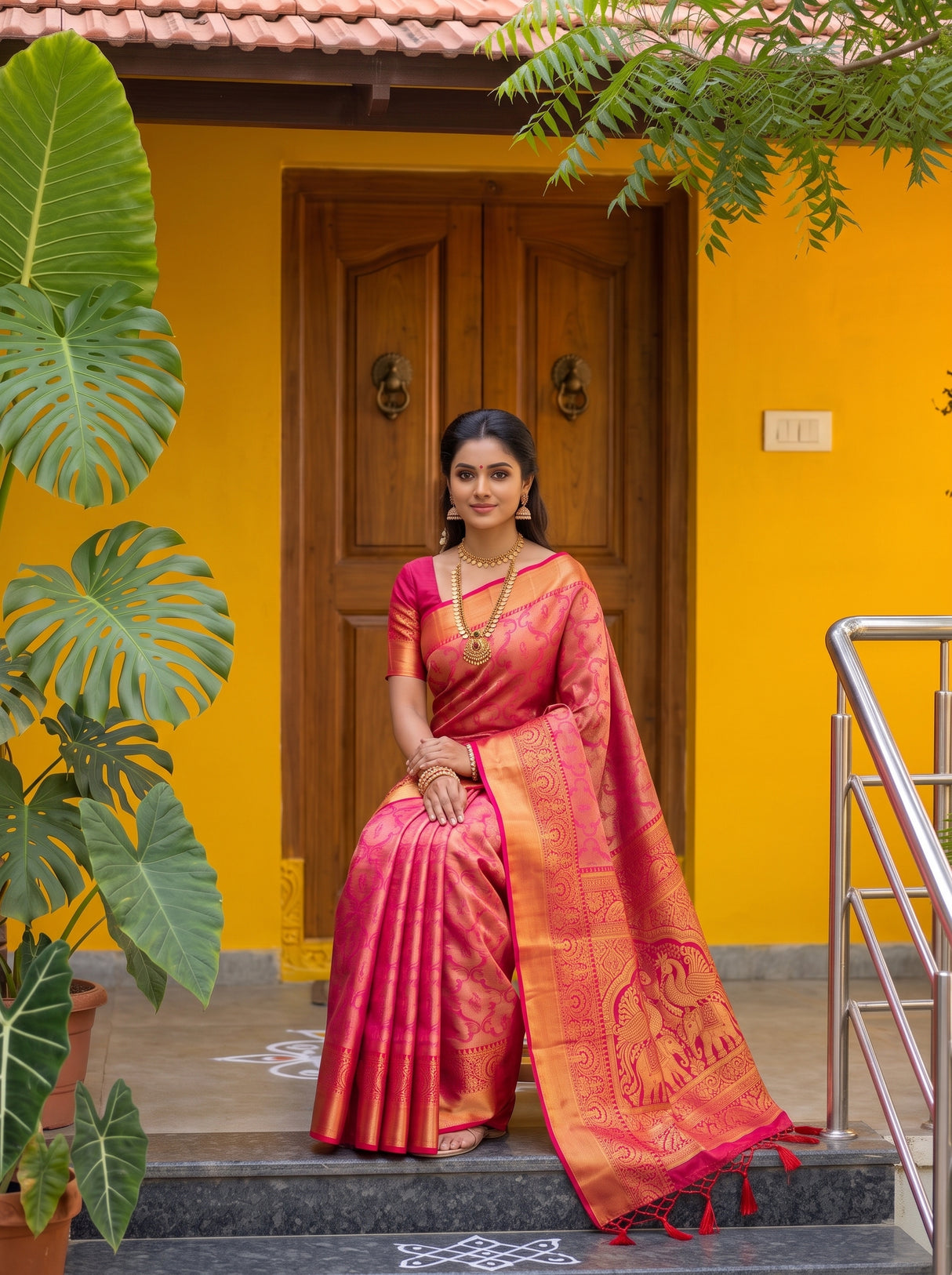MIMOSA Rani Kanjivaram Art Silk Saree — pose 8 styling detail