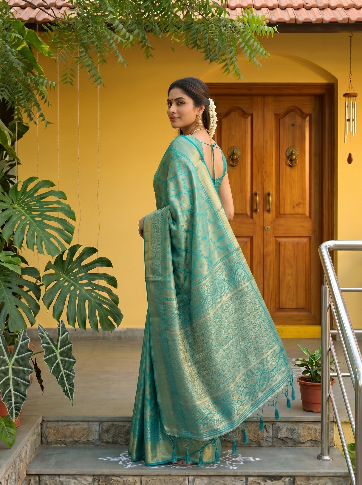 MIMOSA Sapphire Kanjivaram Art Silk Saree — pose 5 styling detail