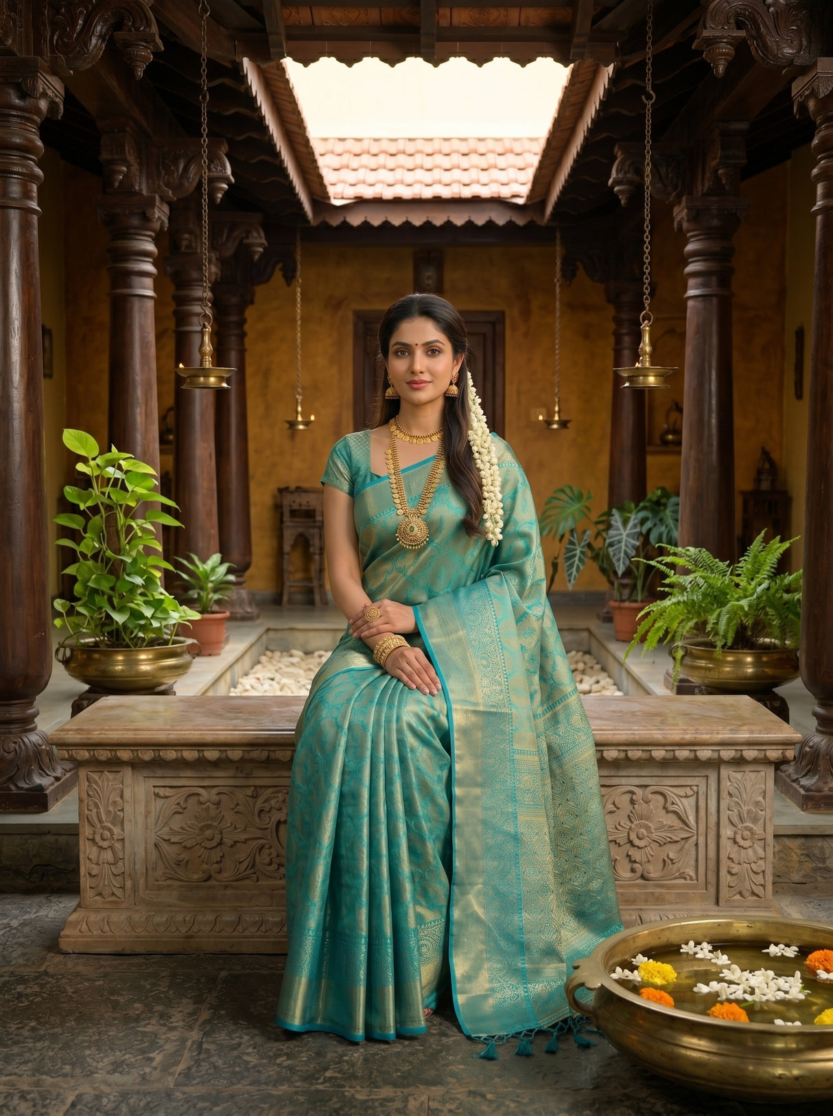 MIMOSA Sapphire Kanjivaram Art Silk Saree — pose 8 styling detail