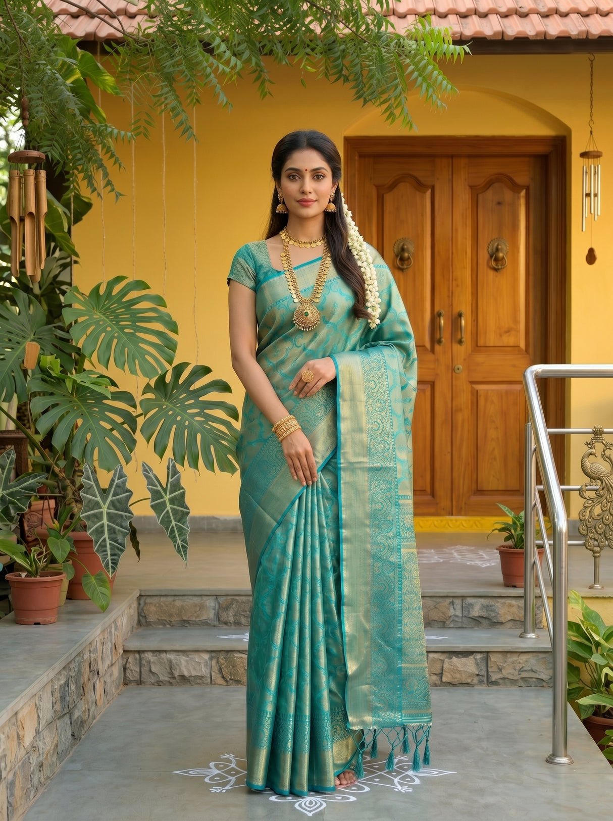 MIMOSA Sapphire Kanjivaram Art Silk Saree — pose 9 styling detail
