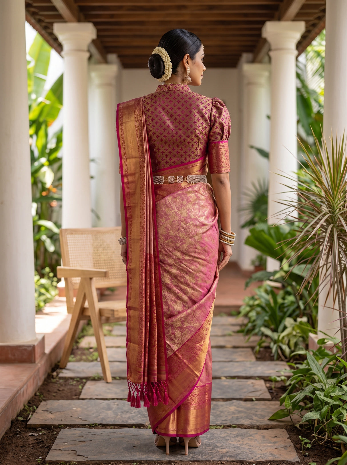 MIMOSA Gajari Kanjivaram Art Silk Saree — model wearing traditionally draped