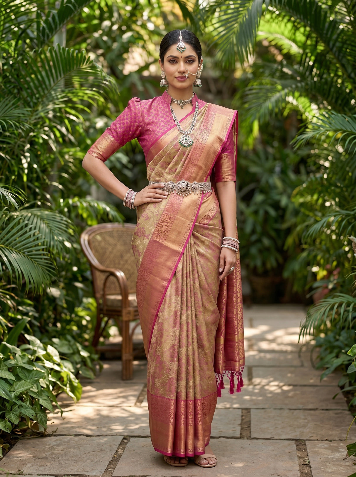 MIMOSA Maroon Kanjivaram Art Silk Saree — pose 4 styling detail