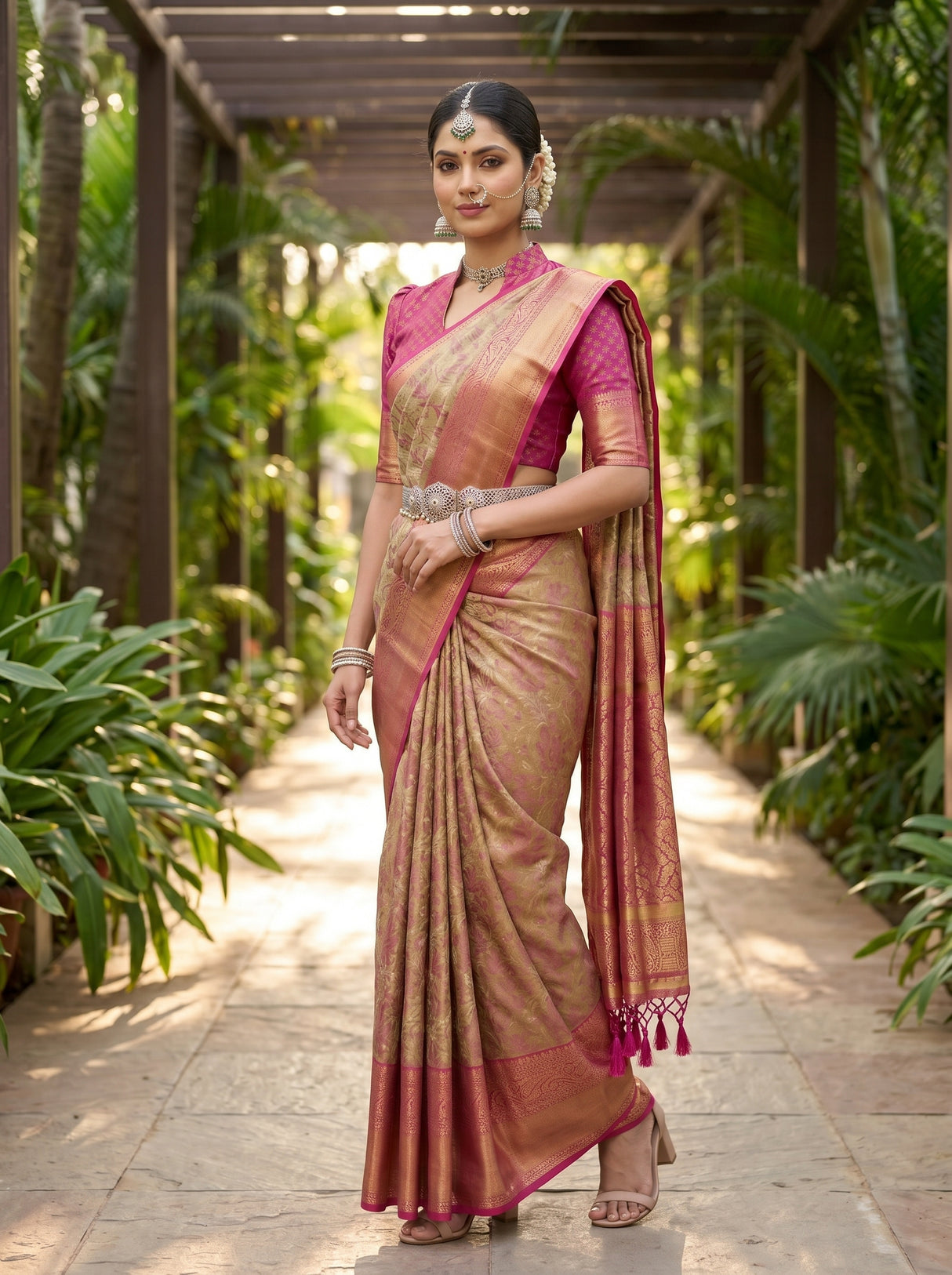 MIMOSA Maroon Kanjivaram Art Silk Saree — pose 5 styling detail